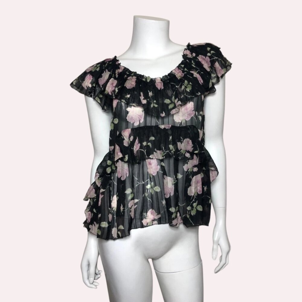Ulla Johnson Silk Flora Ruffled Top in Black Size 2 $345